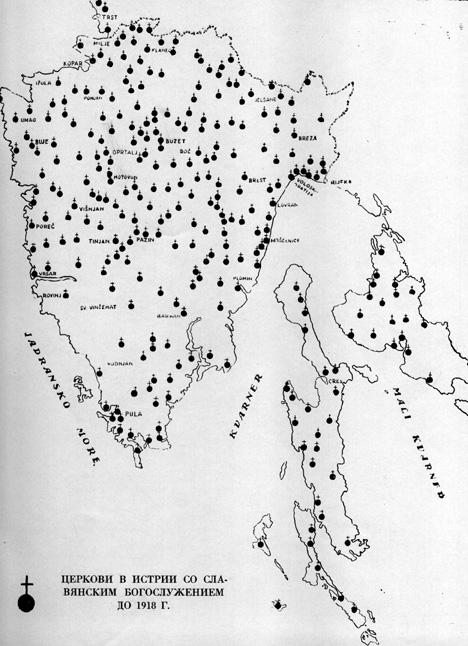 Churches with Glagolitic mass in Istria until 1918.